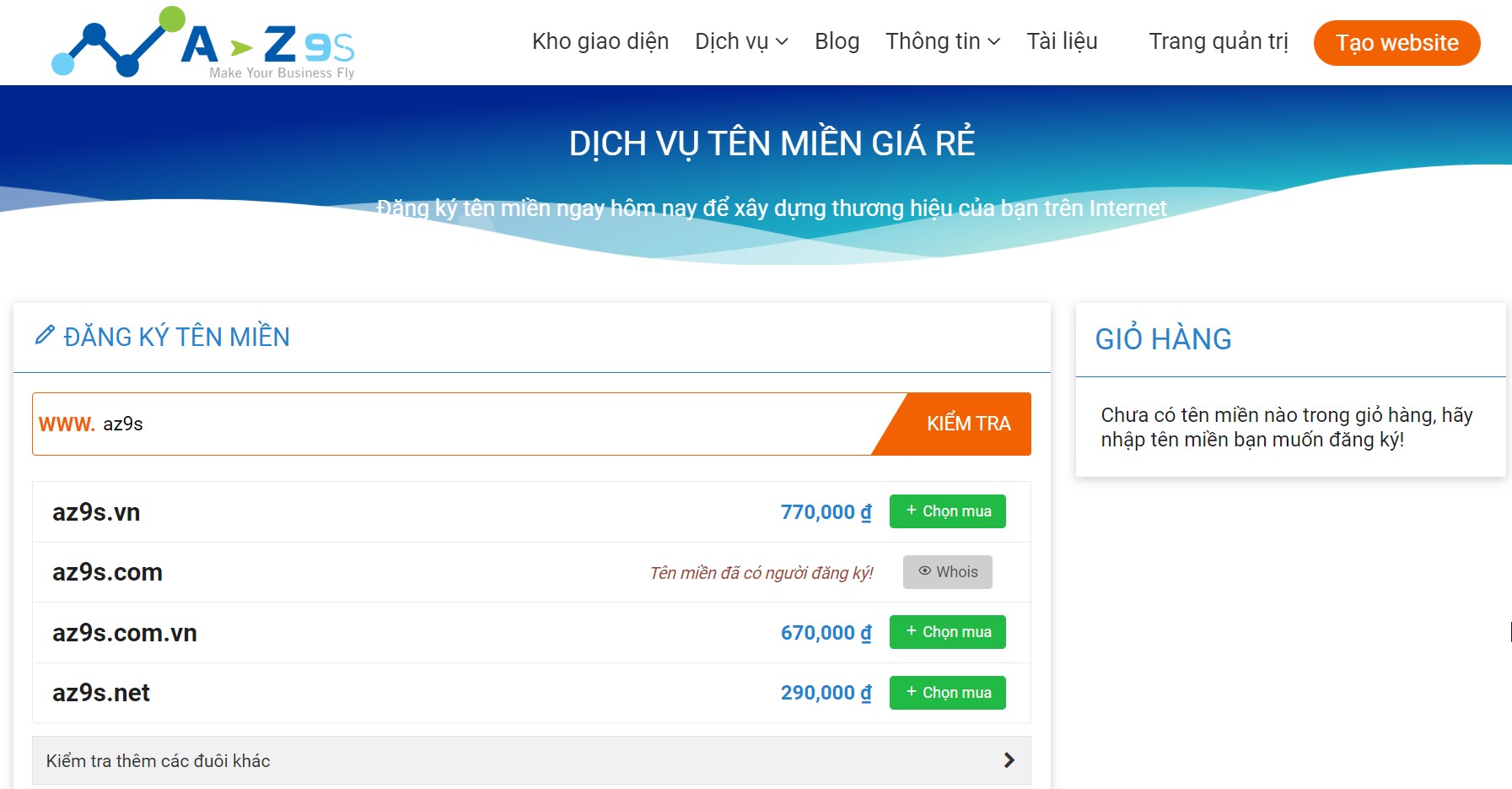 Hướng dẫn đăng ký tên miền tại az9s.com Hướng dẫn đăng ký tên miền tại az9s.com