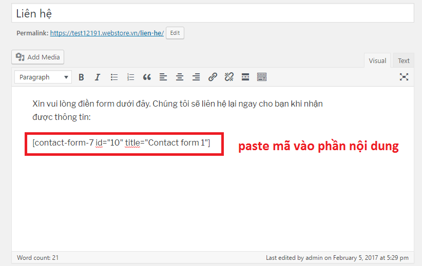 Gắn mã Contact Form 7 Gắn mã Contact Form 7