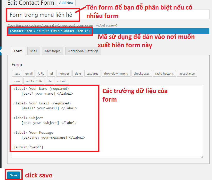 Cài đặt cụ thể Contact Form 7 Cài đặt cụ thể Contact Form 7