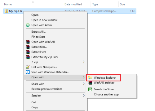 Chuột phải và nhấn nút Open With –> Windows Explorer