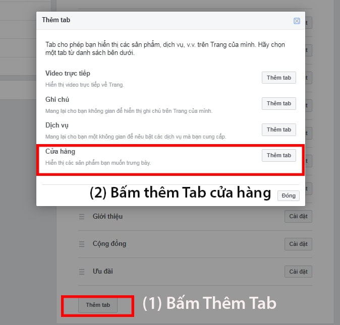 Thêm tab cửa hàng trên Facebook Thêm tab cửa hàng trên Facebook