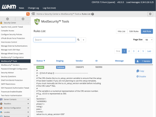 Giao diện WHM’s ModSecurity™ Tools Giao diện WHM’s ModSecurity™ Tools
