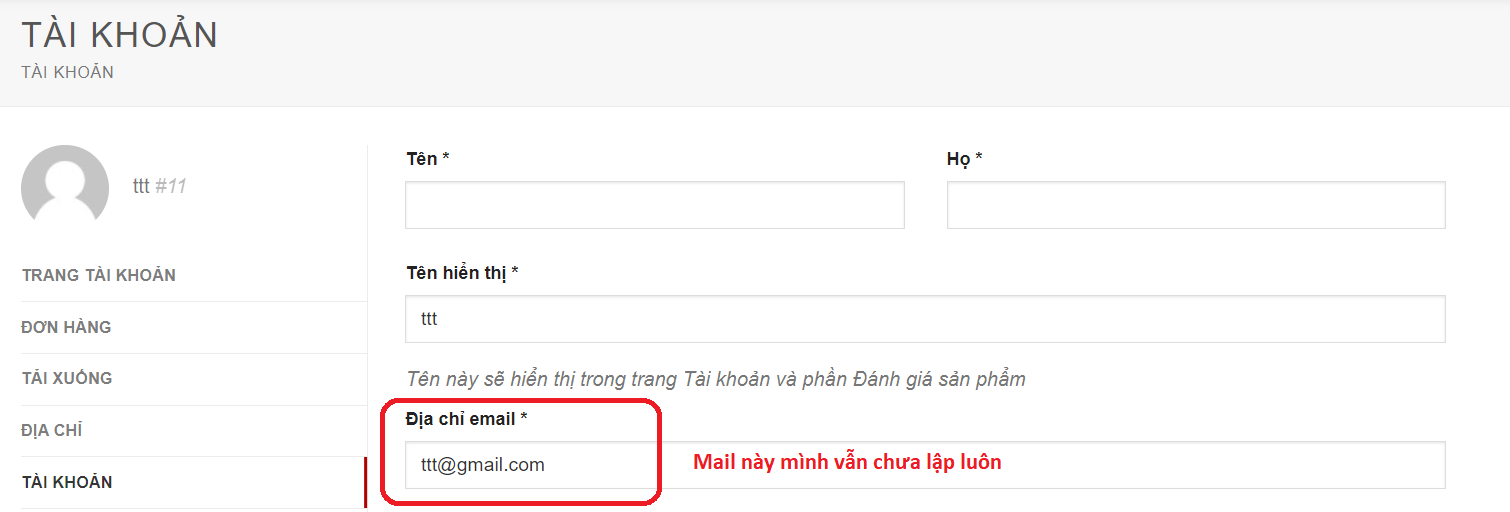 Code xác nhận mail trước khi đăng ký tài khoản trên web woocommerce tránh spam 6 Đăng ký bằng mail chưa được lập mà vẫn vào được trang tài khoản